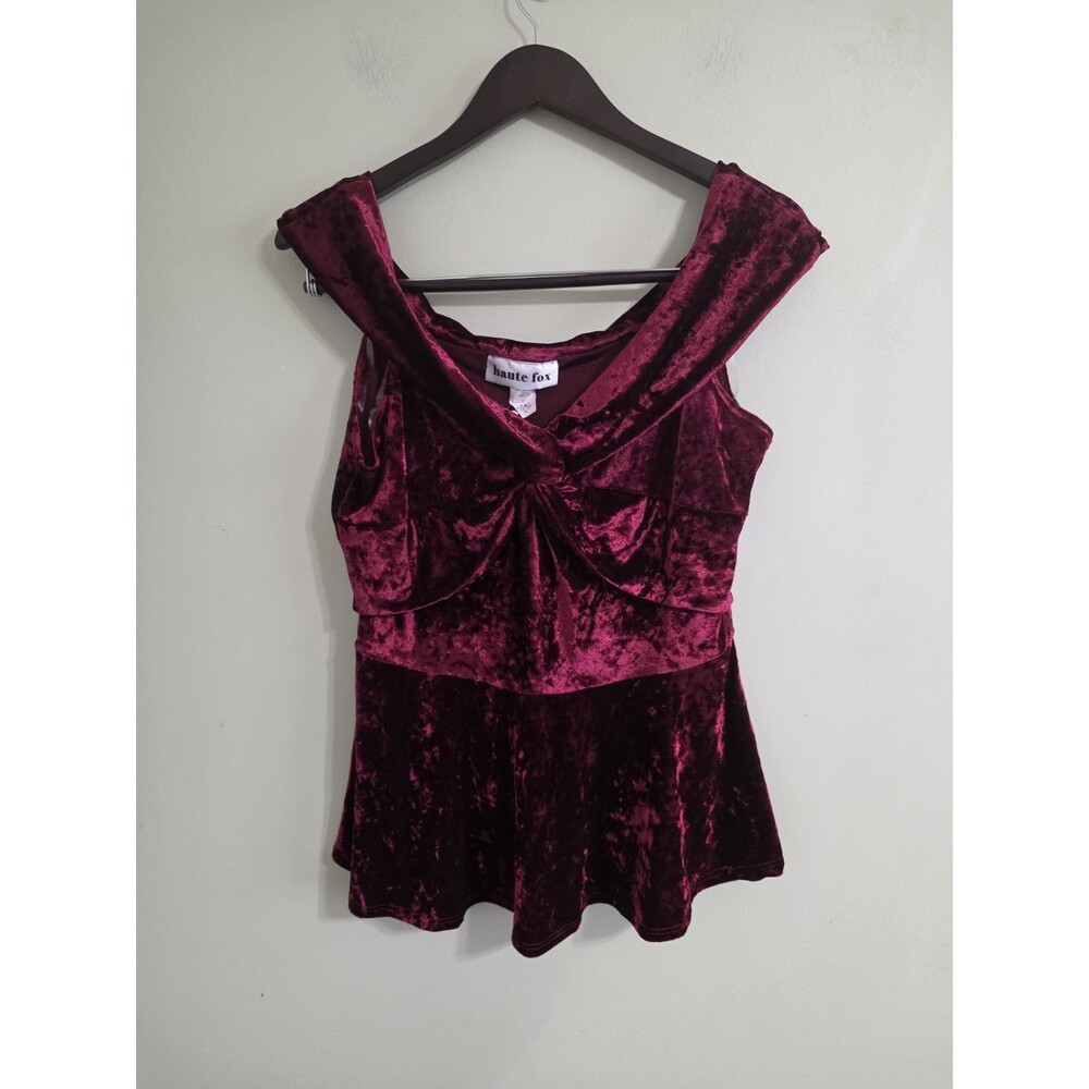 NWT Haute Fox  Top Size 1xL Burgundy Velvet Y2K Whimsical Babydoll Goth